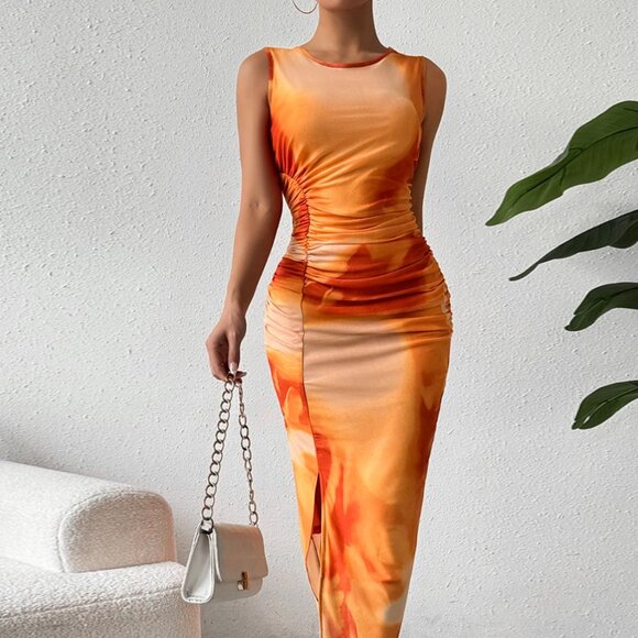 Slit Round Neck Midi Tank Dress - Picture 1 of 9